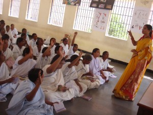 Teaching patriotic songs to women inmates at Chanchalguda Jail, Hydereabad